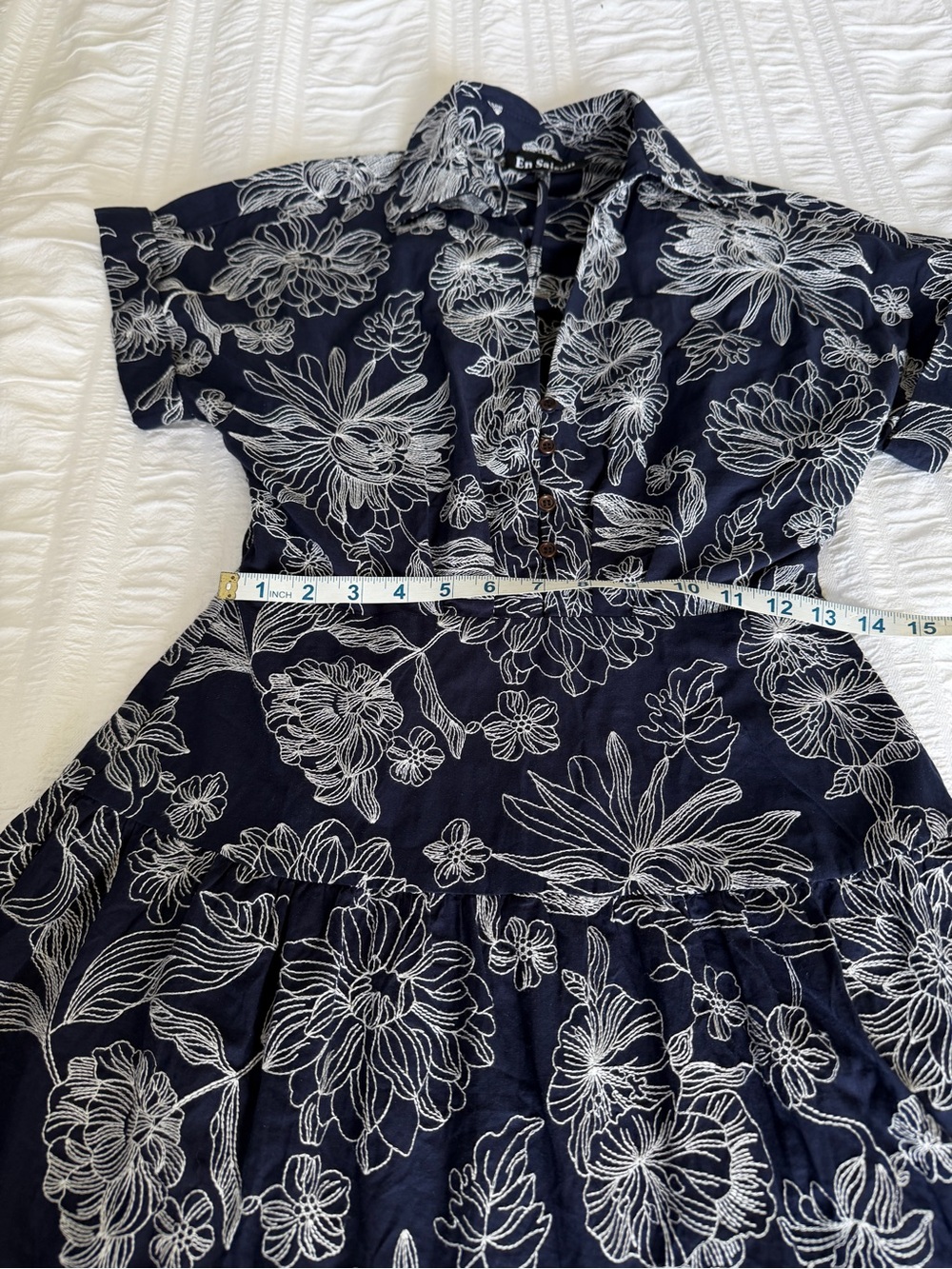 En Saison Blue White Floral Embroidered Tiered Midi Dress 100% Cotton Sz S - Picture 6 of 8